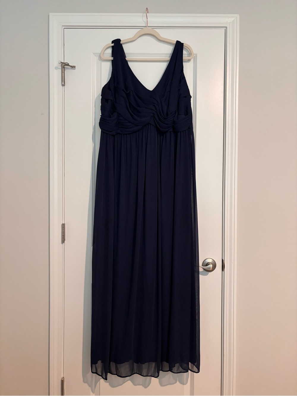 David's Bridal Navy Empire Ruched V-Neck Maxi Dress